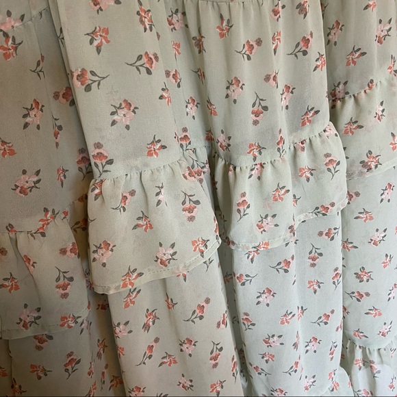 Vylette Floral Flowy Chiffon Tiered Maxi Skirt Green Size XL - Picture 4 of 8